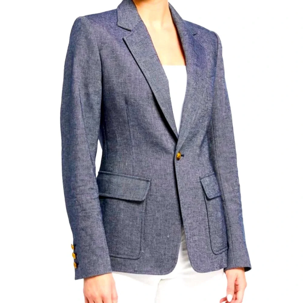 A.L.C. Cotton/Linen Blazer/Jacket Grey Single Button Size 6 - Picture 2 of 16